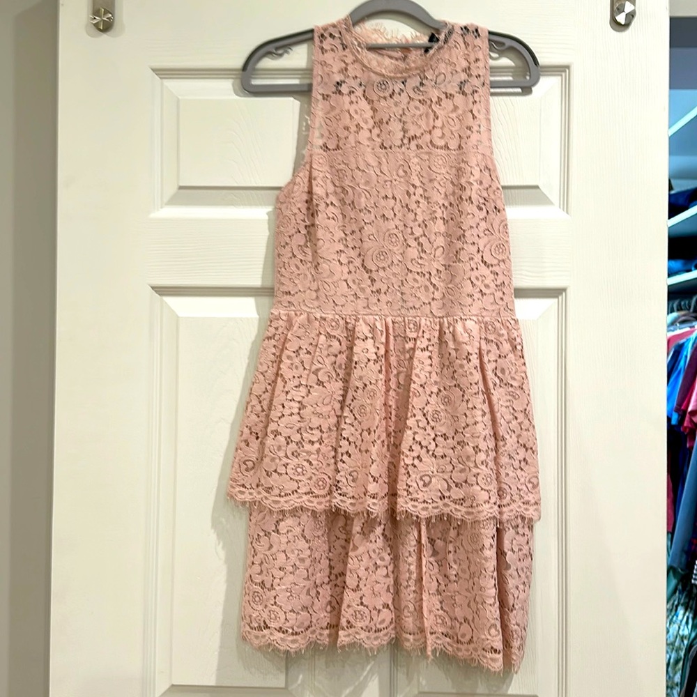 Express powder pink lace mini dress